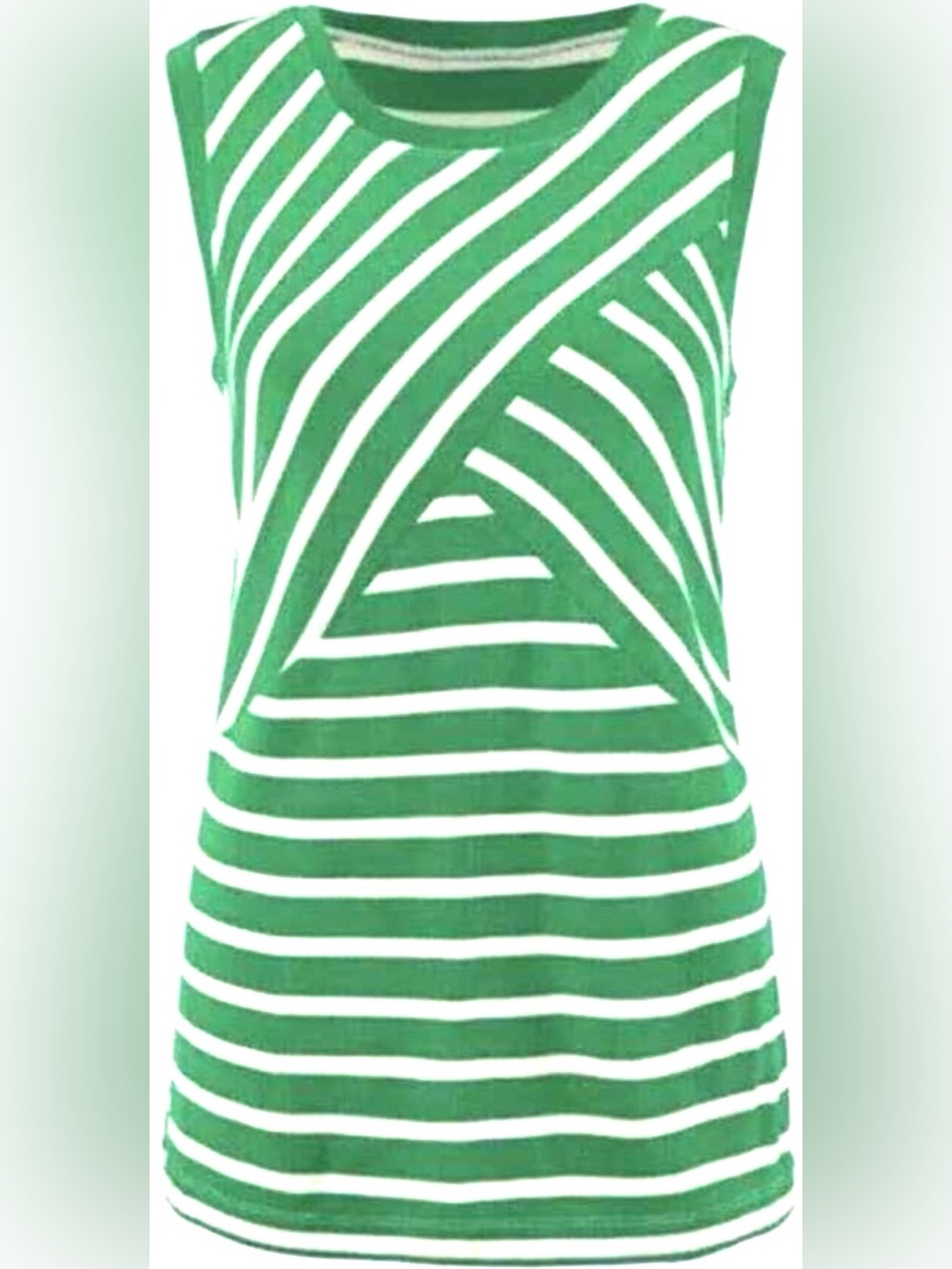 CAbi Amelia Kelly‎ Green and White Diagonal Stripe Tank-Size Medium